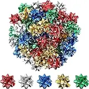 Christmas Metallic Gift Bows, 50 Pack Decorative Self-Adhesive Wrapping Bows, 5.5cm Pull Bows With Curling Ribbon Rolls for Wedding, Birthday, New Year, Festive Occasions