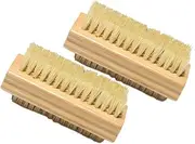 DECORNIJIA 2pcs Bamboo Double-sided Nail Brush Fingernail Cleaning Scrub Brush for Home Use Comfortable Grip Natural Sisal Bristles for Manicure and Dust Removal