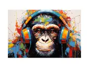 Modern Art Monkey Headphone Canvas Print