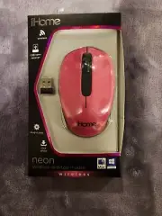 New! iHome Wireless Desktop Mouse Neon Pink Plug N Play USB Click Wheel Mac/PC