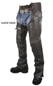 MENS PREMIUM LEATHER RETRO BROWN MOTORCYCLE COMFORT FIT CHAPS Size 38 or 44
