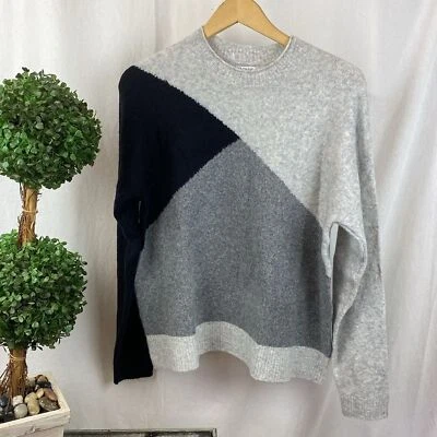 J Crew Gray & Black Colorblock Long Sleeve Crew Neck Sweater NEW L