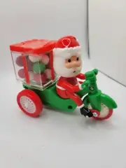 SANTA CLAUS Riding 3 Wheel Bicycle Cart Pull String Toy HEAD TURNS FEET PEDAL