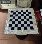 12" Square Marble Top Coffee Table Abalone Shell Chess Inlay Art Game Room Decor