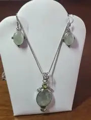 Sterling necklace pendant 18" & earrings set prehnite peridot