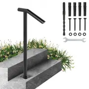 VEVOR Single Post 1-2, Black Steel Railing 441LBS Capacity Baking Varnish Iron Stairs Stylish Handrails for Outdoor Steps with Expansion Bolts & Drill