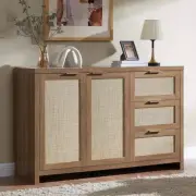 Rattan Dresser Tallboy Storage Cabinet/Buffet Sideboard/Hallway Table Walnut