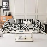 STACYPIK Minimalism Boho Sofa Cover - Black Triangle Pet-Friendly Protector for 3 Cushion Couch - Non-Slip L Shape Multi-Use Throw Slipcover - Durable 71x150IN