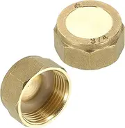 uxcell 6Pcs Brass Hex Head Plug Compression Cap Fitting Stop Valve Cap,3/4" Hex Thread Pipe Fitting Flare Cap Tubing Ends Sealing Cap with Gasket for Air Conditioner, Water, Gold