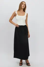 Black Maxi Skirt Shirred Waist Relaxed Fit - Size 16XL, Women's Maxi Skirt