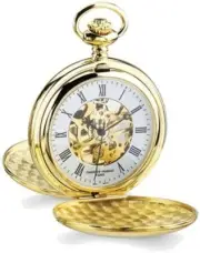 Charles Hubert Gold-Plated White Skeleton Dial Pocket Watch