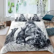 v460 Bed Sheets Wild Snow Wolf Animal Bedding Set,Duvet Cover Bed Set Quilt Cover Pillowcase,King Queen Twin Size Boys Girls Adults 3-Piece Bedding Se