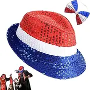 4Th of July Hat and Bow Tie - Sequin Hat Costume Red White Blue Bow Tie,Sparkling Novelty Clothing Adult Men and Women Wear for Masquerade