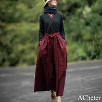 在飛比找momo購物網優惠-【ACheter】連身裙棉麻感緹花復古文藝顯瘦氣質長袖洋裝#
