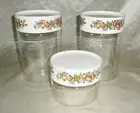 Pyrex Ware Spice of Life 3 piece Canister Set w Lids 4 & 7.5 inch