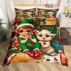 Kids Duvet Cover Set King Size,Cartoon Cat Cute Animals Pets Xmas Elf Bedding