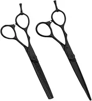 2PCS Professional Hairdressing Scissors Black Hair Cutting Shears for Salon Home Use Includes Thinning Straight Scissor Ergonomic Grip