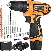 SHAVINGFUN Cordless Drill Driver,Electric Screwdriver Set with 2 Batteries 2.0Ah, 25+3 Torque, 24PCS Drill Bits, 2 Speed, LED Light for DIY Project - 45N.m Max Electric Screwdriver Drill Kit