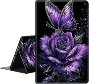 [RAUEDWDJS] Case for Samsung Galaxy Tab S10 Ultra 14.6 inch,PU Leather Slim Standing Smart Cover Case with S-Pen Holder+ Auto Sleep/Wake for Tab S9 Ultra/S8 Ultra-Purple Rose Butterfly