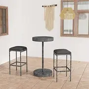 3 Piece Garden Bar Set with Chairs, Table, and Cushions - Outdoor Patio Furniture, Small Wicker Rattan for Balcony or Porch