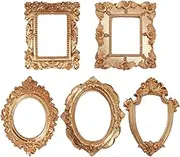 Toddmomy 5pcs Mini Vintage Resin Picture Frame,Small Gold Oval Rectangle Frame for Jewelry Display Holiday Party Christmas Hotel Decor