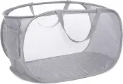 Durable Collapsible Laundry Basket, Mesh Pop-Up Hamper with Side Pocket, Foldabl