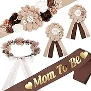 5 Pcs Baby Shower Sash Mom to Be Sash Maternity Kit Daddy to Be Pins Corsage Flower Crown Belly Belt Pregnancy Sash for Bear Theme Gender Reveals Party Favor Decorations Parents Props Gifts(Brown)