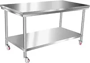 Snaweo 2-Tier Stainless Steel Table, Commercial Stainless Steel Prep Table, Heavy Duty Kitchen Food Prep Table with 4 Wheels Lockable Casters, for Restaurant, Hotel(100x60x80cm)