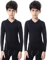 [LNFINTDO] 2 Pack Kids Boys Long Sleeve Base Layer Tops Compression Athletic Shirts Football Baseball Soccer Workout Underwear