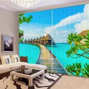 Bridge In Seaside Water 3D Blockout Photo Print Curtain Fabric Curtains Window