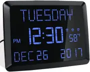 Day Clock 11.5 Extra Large Display LED Digital Desk & Wall Calendar Alarm Day