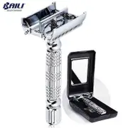 BAILI Barber Safety Blade Razor Double Edge Butterfly Twist Open T Shape Unisex 1 Travel Case with Mirror