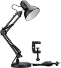 Swing Arm Desk Lamp, E27 Bulb Socket, Flexible Clamp on Table Lamps, Black Paint