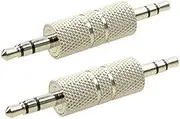 3.5mm Male to Male Audio Adapter, Metal Silver 3 Pole 3.5mm Stereo Jack to 3.5mm Stereo Jack Adapter, 1/8 Inch Male to Male Audio Headphone Jack Coupler Connectors - 2 Pack