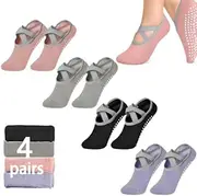 [ZANZER] Yoga Pilates Socks with Straps for Women,Non Slip Grip Grippy Fitness Sport Thin Socks for Sport,Hospital,Ballet,Barre,Dance,Barefoot,Anti-Skid Athletic Socks