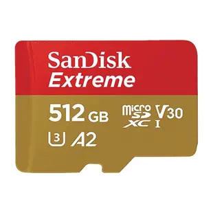 SANDISK Extreme microSD 256GB 512GB U3 A2 V30 記憶卡 (公司貨)