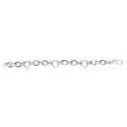 Sterling Silver Oval Link And Hearts Women's Bracelet, 7.5"