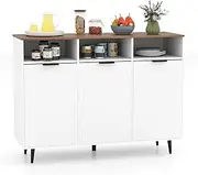 Giantex Sideboard Buffet Cabinet, Kitchen Storage Cabinet with 5-Position Adjustable Shelves, Coffee Bar Cabinet with 3 Open Compartments & Doors for Dining Room & Living Room (Natural +White)