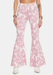 Blush Causal Cow Print Bell Bottom Pants