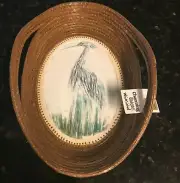 Handmade ~ One Of A Kind ~ Woven Pine Needle Serving Bowl W/ Stone Glazed Heron