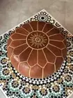 24''Leather Pouf Boho Leather Footstool Ottoman Handmade Unstuffed