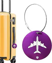 [Generic] Round Luggage Tags - Luggage Tags, Bag Tags | Round Identifiers Travel Bag Tags, Metal Double Sided Tags, Durable & Stylish Airplane Design Name Card Luggage Tags for Travel Suitcases(2.36 X 2.36in)