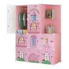 NNEAGS 10 Cubes Pink Castle Print Portable Wardrobe Divide-Grid Modular Storage
