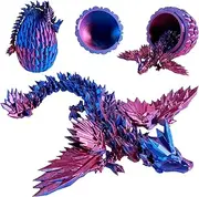 3D Printed Dragon in Egg, Full Articulated Dragon Crystal Dragon, Surprise Dragon Egg Toy, Flexible Crystal Dragon Fidget Toy, Executive Dragon Fidget Desk Toy for Office Fish Tank Decoration (Purple)