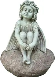 Statue Fairy Sitting on Rock Sculpture Figurine Ornament Feature Garden Decor 42X34X52cm