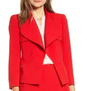 Anne Klein Women's Cascade-Collar Open-Front Blazer Red Pinot Size 2