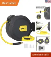Automatic Retractable Air Hose Reel 50ft 3/8in Hybrid Hose Garage Workshop