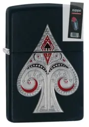 Zippo 29491 Ace of Spades Emblem Black Matte Full Size Lighter + FLINT PACK