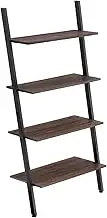 VASAGLE Ladder Shelf, 4-Tier Bookshelf, Storage Rack Shelves, for Living Room, Kitchen, Office, Steel, Stable, Sloping, Leaning Against The Wall, Industrial, Rustic Dark Brown and Black ULLS43BF