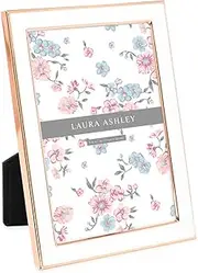 Laura Ashley 5x7 White Enamel, Rose Gold Metal Edge Picture Frame with Easel, Made for Tabletop Display, Desk, Wall Décor, Gallery Art and More (5x7, White w/Rose Gold)